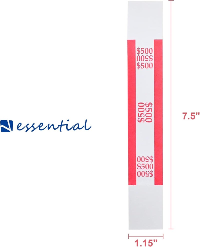 Essential 100 Pcs Currency Straps - Bill Wrappers, Money Bands to Organize Bills, ABA Standard Colors, Self-Adhesive, 7.5 x 1.15 Inches ($500 / Red) - Image 3